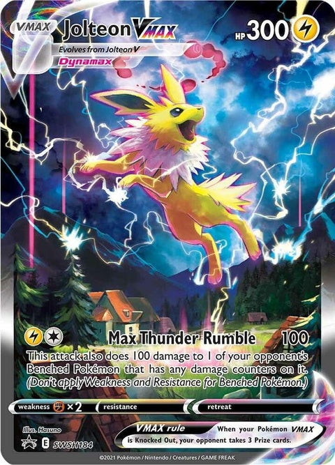 Pokémon Sword & Shield Black Star Promos Jolteon Vmax card, featuring Jolteon Vmax artwork, for collectible trading card game.