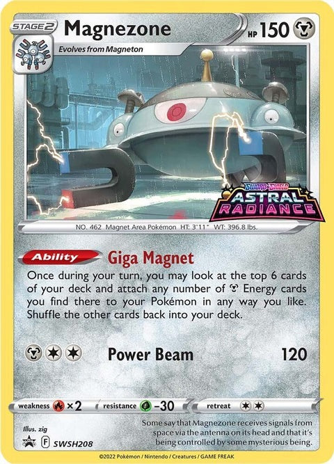 Pokémon Sword & Shield Black Star Promo Magnezone card featuring a detailed illustration of Magnezone on a black background.