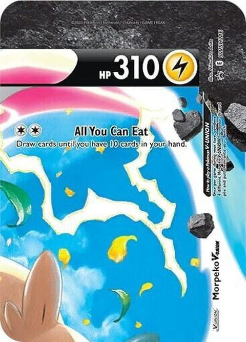 Pokémon Sword & Shield Black Star Promo Morpeko V-Union card from SWSH216 set, featuring Morpeko V-Union Pokémon illustration.
