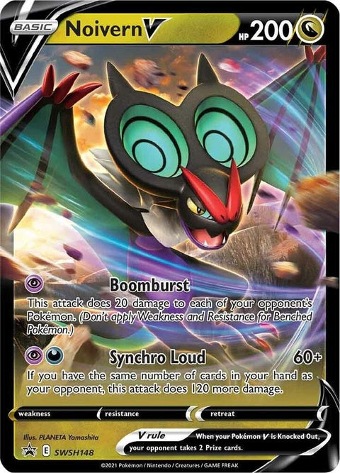 Pokémon Sword & Shield Black Star Promo Noivern V card, featuring vibrant artwork and the Pokémon logo.