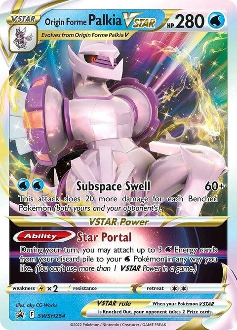 Pokémon Sword & Shield Black Star Promo card featuring Origin Forme Palkia Vstar from the SWSH254 series.