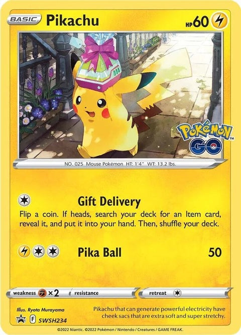Pokémon Sword & Shield Black Star Promo Pikachu card from SWSH234 set, featuring Pikachu in collectible Pokémon trading card style.