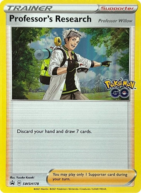 Pokémon Sword & Shield Black Star Promo card featuring Professor's Research artwork, single card from the SWSH178 set.