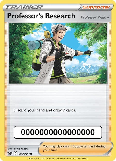 Pokemon Sword & Shield Black Star Promo card featuring Professor's Research with a Pokemon Go code, from the SWSH178 set.