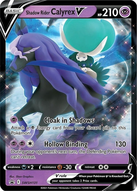 Pokémon Sword & Shield Black Star Promo Shadow Rider Calyrex V card, featuring detailed artwork and vibrant colors.