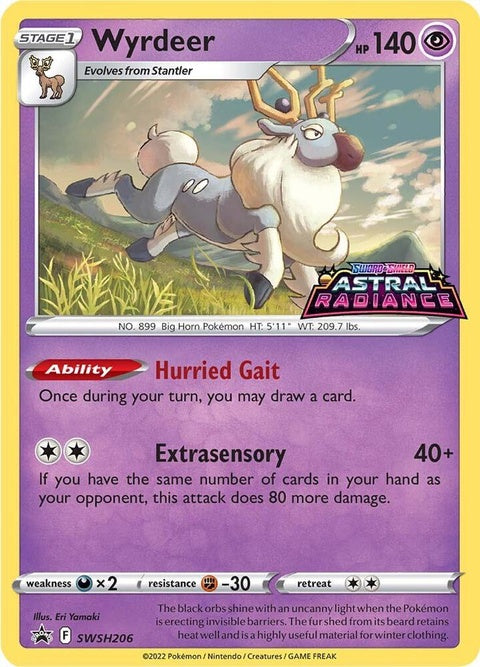 Pokémon Sword & Shield Black Star Promo card featuring Wyrdeer, a Pokémon from the SWSH206 set, on a plain background.