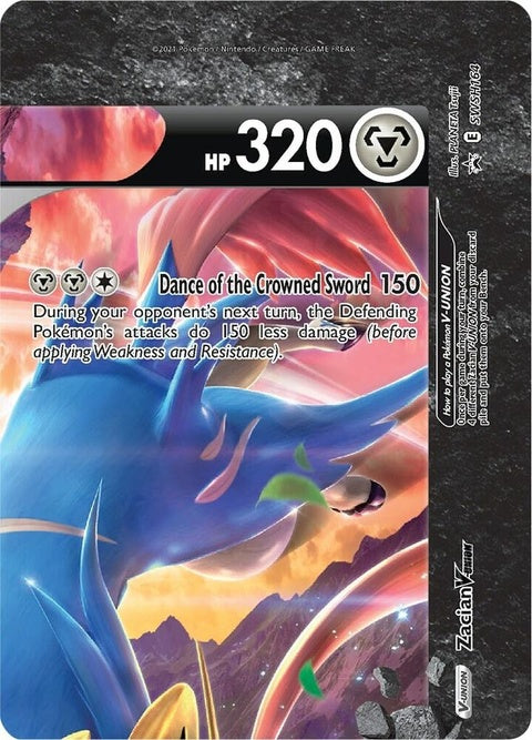 Pokémon Sword & Shield Black Star Promos Zacian V-Union card from the SWSH164 set featuring vibrant artwork and detailed design.