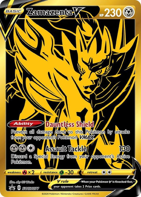 Pokémon Sword & Shield Zamazenta V Black Star Promo card featuring artwork of Zamazenta in a dynamic pose.