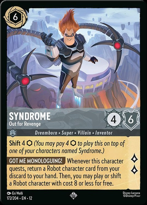 Disney Lorcana Syndrome Out For Revenge singles card featuring Syndrome character in vibrant illustration.