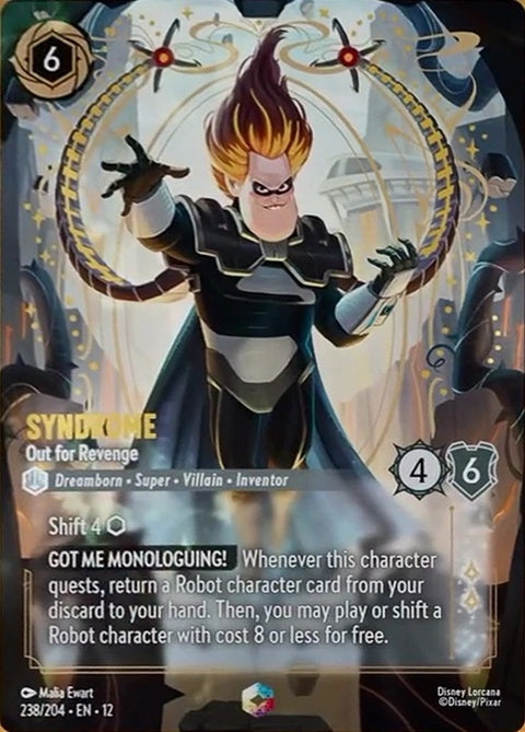 Disney Lorcana Syndrome Out For Revenge singles card, featuring Syndrome with a dynamic illustration and vibrant colors.