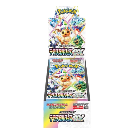 Japanese Terastal Festival booster pack from KTM Collectibles featuring colorful Pokémon cards with vibrant artwork.