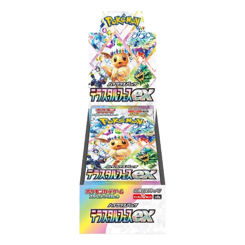 Japanese Terastal Festival booster pack from KTM Collectibles featuring colorful Pokémon cards with vibrant artwork.
