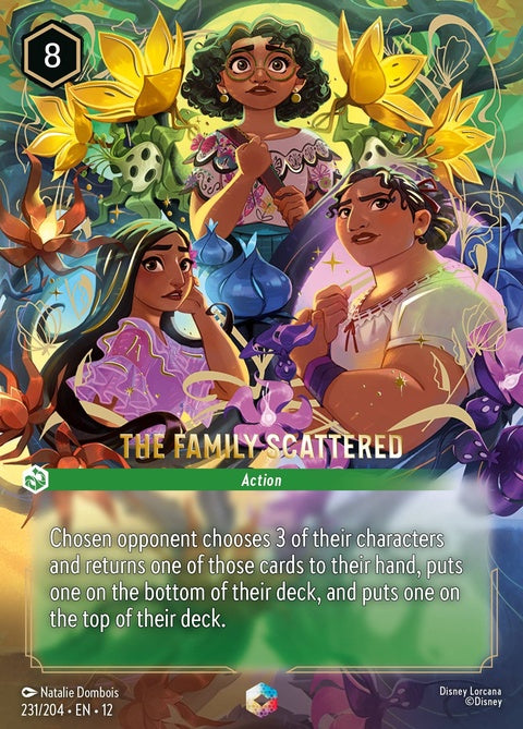 Disney Lorcana The Family Scattered Single card featuring artwork of characters in a scattered scene.