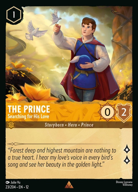 Disney Lorcana The Prince Searching For His Love single card featuring a prince character looking thoughtfully into the distance.