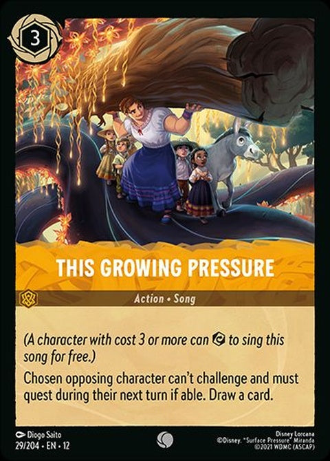 Disney Lorcana This Growing Pressure 29 Singles card with vibrant artwork and game text for collectible card games.