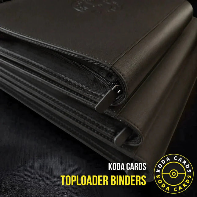 Koda Cards Toploader Binder by KTM Collectibles, black storage binder for trading card protectors and collections.