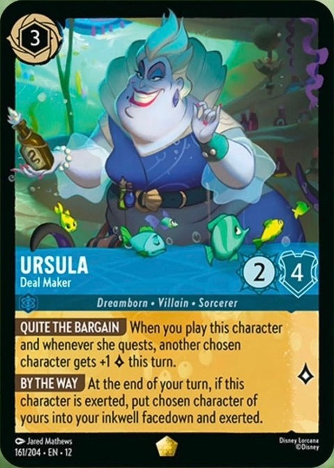 Disney Lorcana Ursula - Deal Maker singles card featuring Ursula in a commanding pose with vibrant underwater background.
