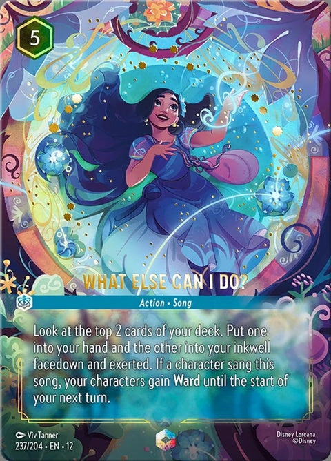 Disney Lorcana "What Else Can I Do?" single card featuring vibrant artwork and character details.