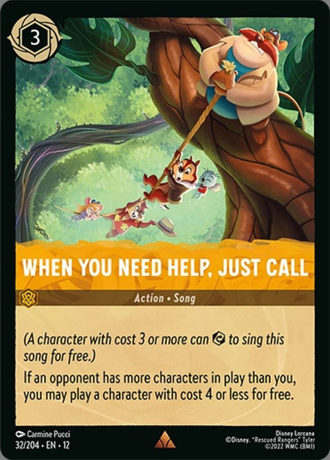 Disney Lorcana "When You Need Help, Just Call" card from the Singles collection, featuring colorful illustrated character design.