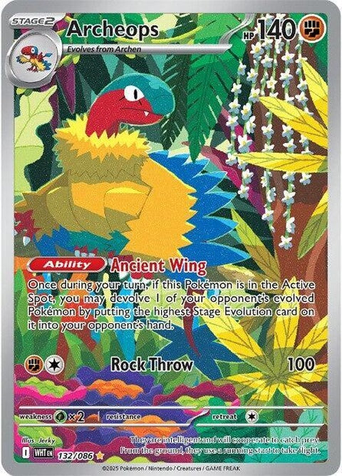 White Flare Archeops Pokémon card from the Singles collection, featuring a white-themed design and dynamic artwork.