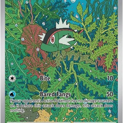 White Flare Basculin Pokémon single card, featuring a white and red Basculin with a dynamic pose on a colorful background.