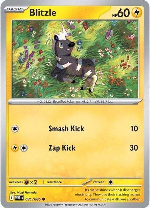 White Flare Blitzle Pokémon single card featuring Blitzle with white background and vibrant artwork.