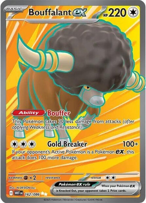 White Flare Bouffalant-Ex Pokémon card from the Singles set, featuring a white-colored Pokémon with a fierce expression.