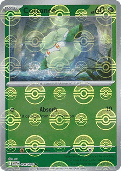White flare Cottonee Pokémon card with Poke Ball pattern, featuring a white background and stylish design.