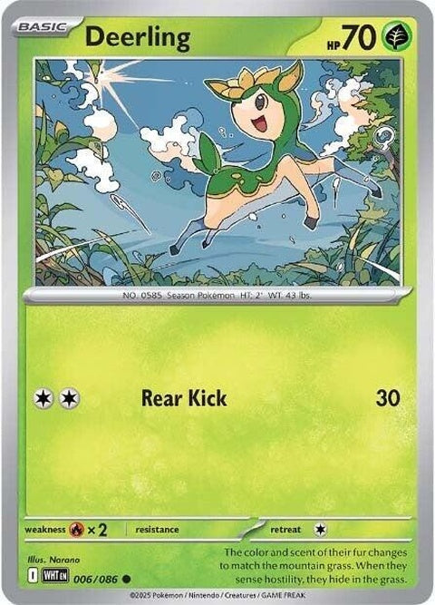 White Flare Pokémon card featuring Deerling in a singles Pokémon trading card game, with vibrant artwork and detailed design.