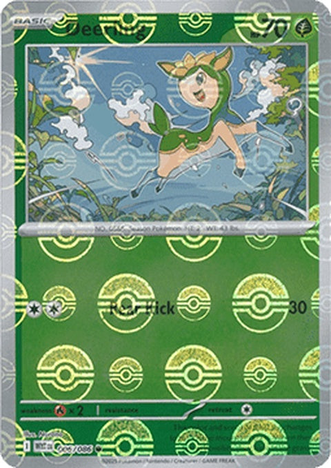 White Flare Deerling Pokémon card with Poke Ball pattern, featuring a white background and Pokémon artwork.
