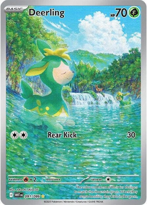 White Flare Deerling Pokémon card from the Singles series, featuring a white-flared Deerling on a vibrant background.