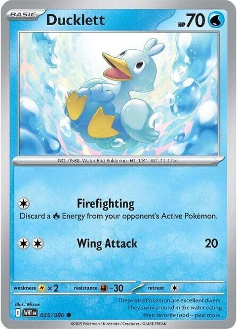 White Flare Ducklett Pokémon single card featuring a white duck-like Pokémon with a flare-themed design.