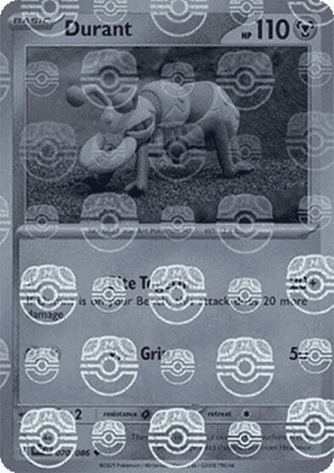 White Flare Durant Pokémon figure, 70cm tall, with Master Ball pattern, showcasing a detailed white and black design.