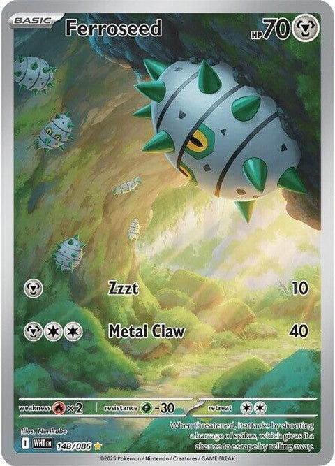White Flare Ferroseed Pokémon single card featuring a white and green Ferroseed with a flare design on a plain background.