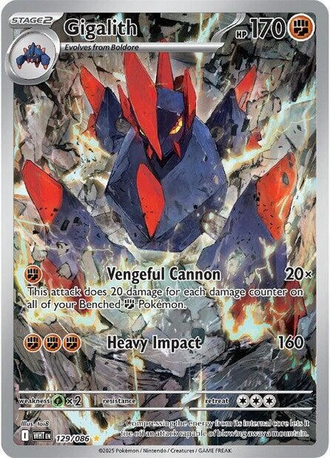 White Flare Gigalith Pokémon figure from the Singles series, featuring a white, spiky rock Pokémon with a sturdy appearance.