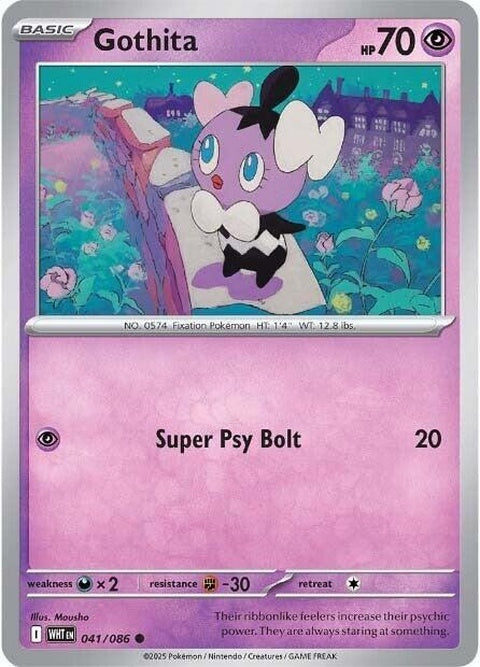 White Flare Gothita Pokémon Singles card featuring a white flare design and the number 41 on the card.