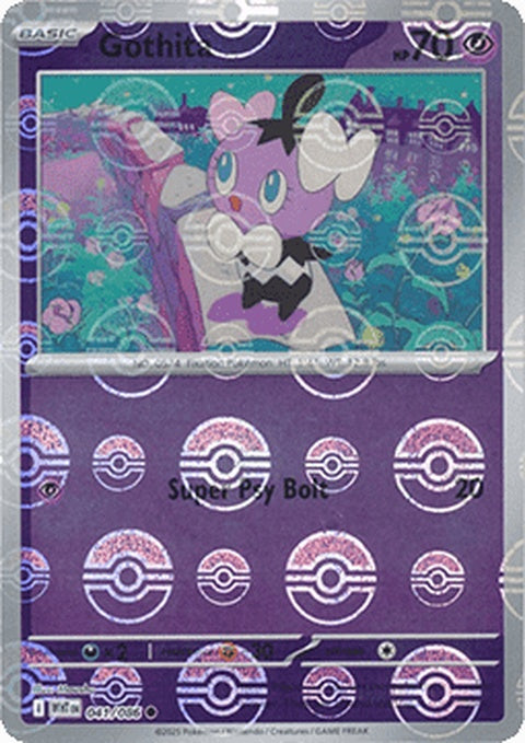 White Flare Gothita Pokémon card with Poke Ball pattern, featuring a single-player collectible from the Pokémon brand.