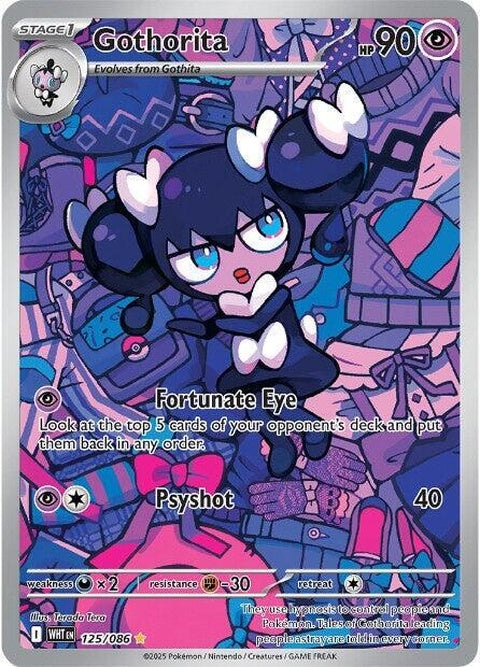 White Flare Gothorita Pokémon single card featuring a white design and detailed artwork.