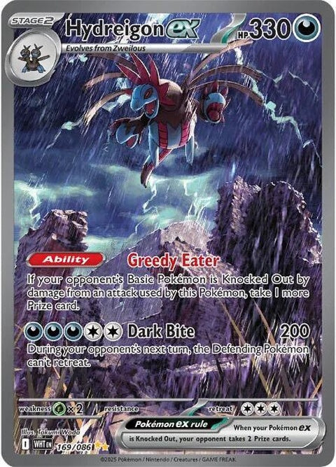 White Flare Hydreigon-Ex Pokémon card from the Singles collection, featuring a white dragon with flared wings and dark accents.
