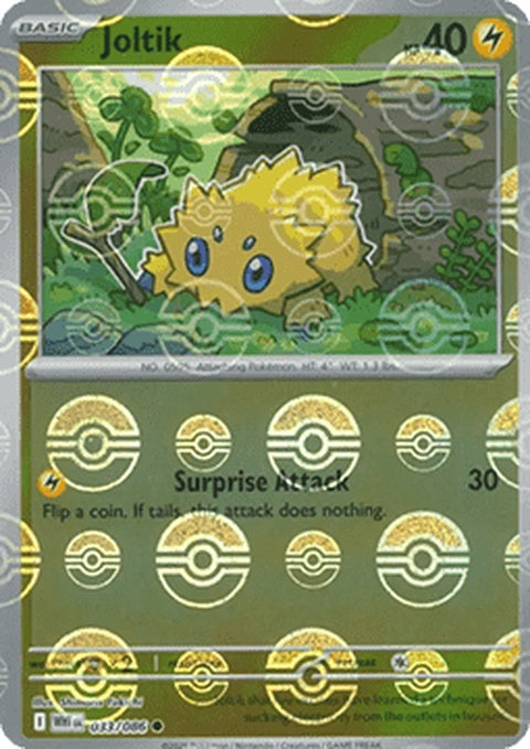 White Flare Joltik Pokémon card with Poke Ball pattern, featuring a white background and detailed illustration of the Pokémon.