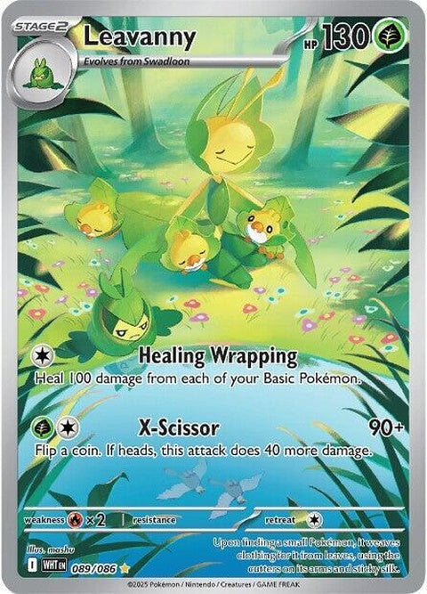 White Flare Leavanny Pokémon single card, featuring detailed illustration of the white-flared Pokémon in a dynamic pose.