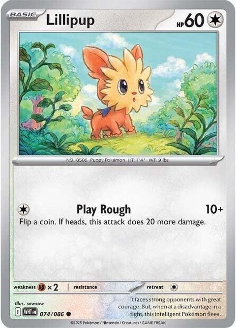 White Flare Lillipup Pokémon single card, featuring the cute white dog with flare design on the front.