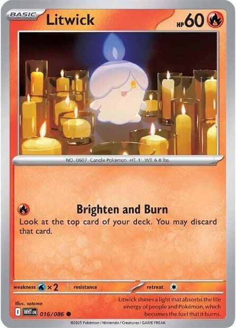 White Flare Litwick Pokémon singles trading card, featuring the character Litwick in a white-themed design.