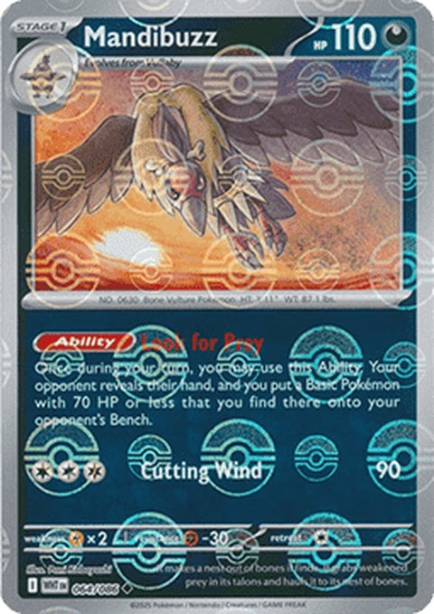 White Flare Mandibuzz Pokémon card with Poke Ball pattern, featuring a white background and flare design, singles trading card.