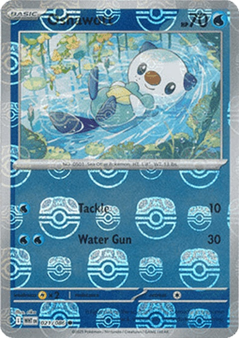 White Flare Oshawott Pokémon card with Master Ball pattern, featuring a white flare design and Oshawott illustration.