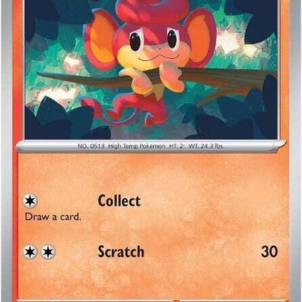 White Flare Pansear Pokémon singles card, featuring the fire-type Pokémon with a white background and detailed illustration.
