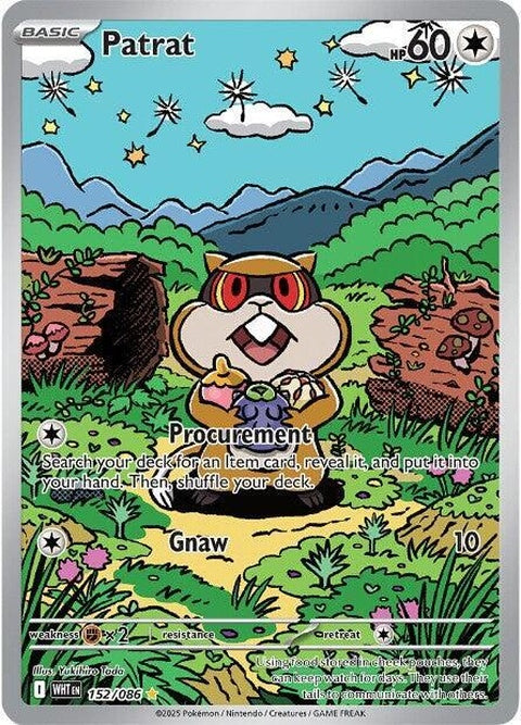 White Flare Patrat Pokémon singles card featuring the white-flared design and detailed illustration.