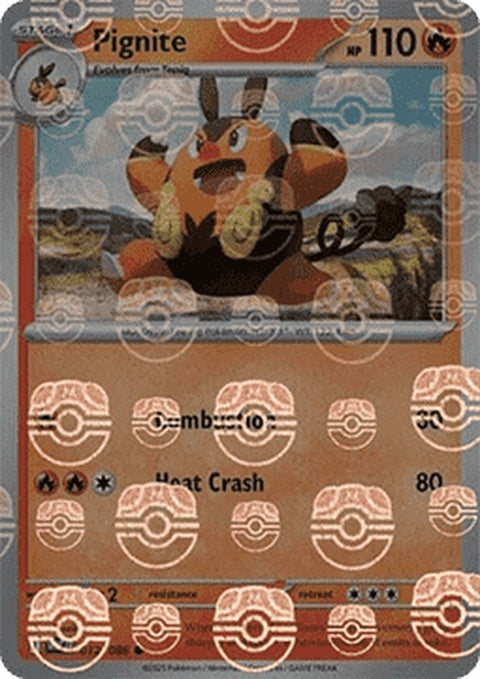 White Flare Pignite Pokémon card featuring a Master Ball pattern, showcasing the 12-card singles collection.
