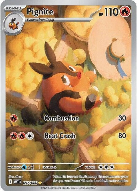 White Flare Pignite Pokémon card, single card from the Pokémon brand, featuring Pignite with white flare design.