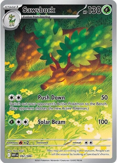 White Flare Sawsbuck Pokémon card, single from the Pokémon brand, featuring a white-colored Sawsbuck with a flare design.
